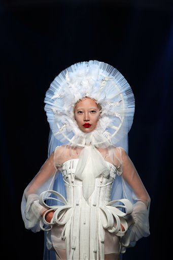 A model wears a creation for Jean-Paul Gaultier's Haute Couture Fall-Winter 2016-2017 fashion collection presented Wednesday, July 6, 2016 in Paris. (AP Photo/Thibault Camus)